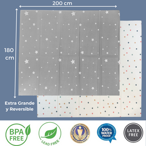 
                  
                    Tapete para bebé Plegable Reversible Doble Vista, Extra Grande 180 x 200 cm (Estrellas/Puntitos Colores)
                  
                